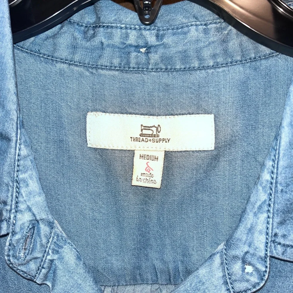 Light Blue Denim Shirt Dress with raw hem - Picture 3 of 4